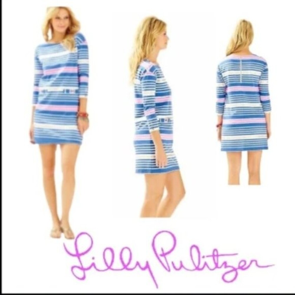 LILLY PULITZER Lena Lapis dress Tiki stripe, A line women's striped MEDIUM
